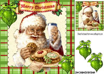Jolly Santa with His Cookies and Milk with Baubles 8x8