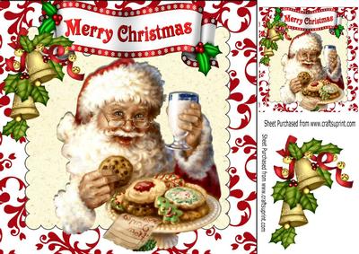 Jolly Santa with His Cookies and Milk with Bells 8x8