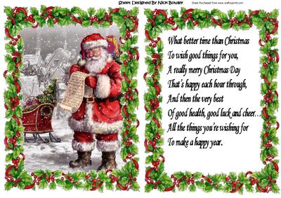 Lovely Santa with His Sleigh and List in Holly Frame