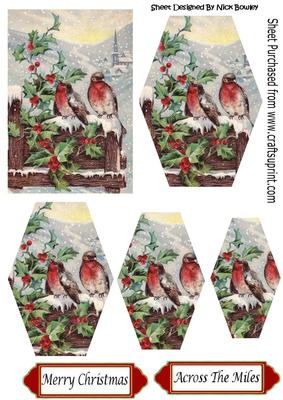 Lovely Vintage Robins in the Snow Hexagon Pyramids