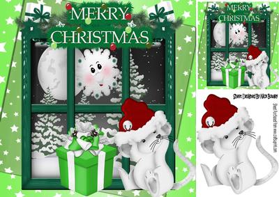 Lovely Window Scene with Little Mouse Present for Santa 8x8