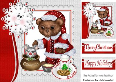 Cute Teddy with Little Mouse and Milk for Santa 8x8