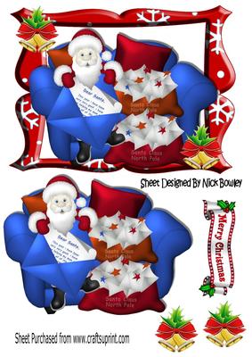 Santa Sitting on the Sofa with His Sacks of Messages