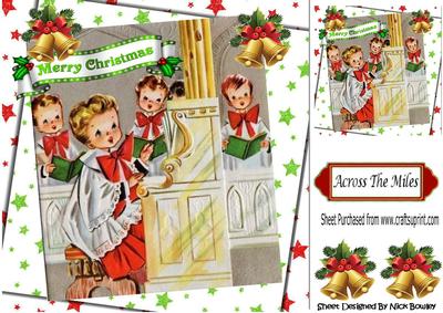 Carol Singers , Singing in a Church with Bells & Stars 8x8