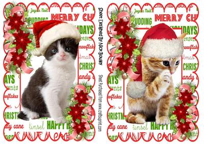 Two Lovely Kitties in Santa Hats, in Christmas Frames