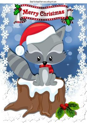 Cute Raccoon Sitting on a Log with Snow A4