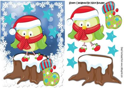 Cute Little Bird in Red Scarf Sitting on a Log with Snow