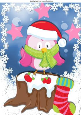 Cute Little Bird in Green Scarf Sitting on a Log A4