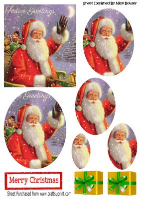 Santa Waving in His Sleigh to Everyone, Oval Pyramids
