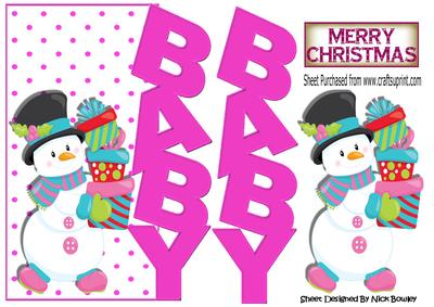 Lovely Snowman with Presents for Baby Over the Edge Card