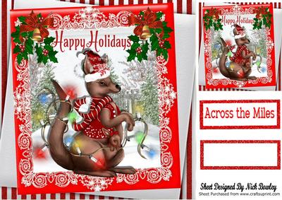 Lovely Kangaroo in Santa Hat with Joey Happy Holidays 8x8