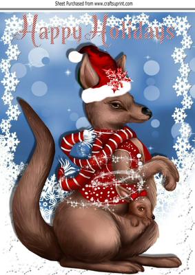 Cute Little Baby Joey with Mum in Santa Hat A4