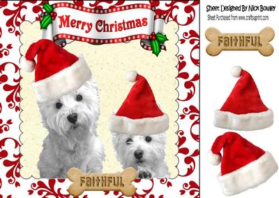Faithful Friends Cute Westies in Santa Hats 8x8