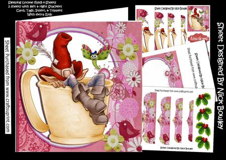 Sleepy Gnome in Red Hat in Cup, 7x7 Mini Kit Side Stackers