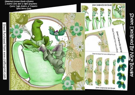 Sleepy Gnome in Green Hat in Cup, 7x7 Mini Kit Side Stackers