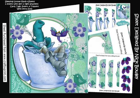 Sleepy Gnome in Turq Hat in Cup, 7x7 Mini Kit Side Stackers