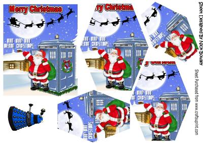Santa in the Tardis in Snow Scene, Hexagon Pyramids