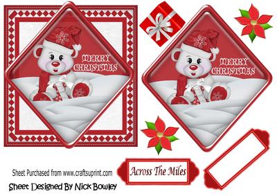 Little Bear in the Snow with Red Present, Card & Topper