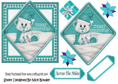 Little Bear in the Snow with Turq Present, Card & Topper