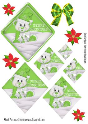 Little Bear in the Snow with Green Diamond Pyramids