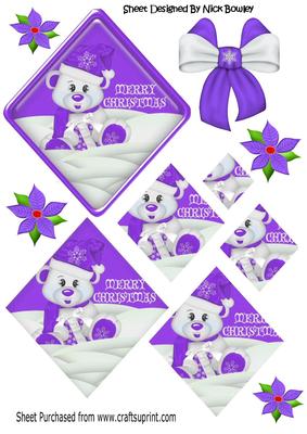 Little Bear in the Snow with Purple Bow Diamond Pyramids