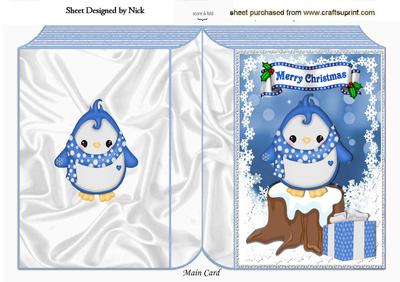 Cute Penguin in Spot Scarf, on a Snow Log Folded Book
