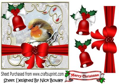Sweet Robin on a Branch in the Snow with Bells 7x7