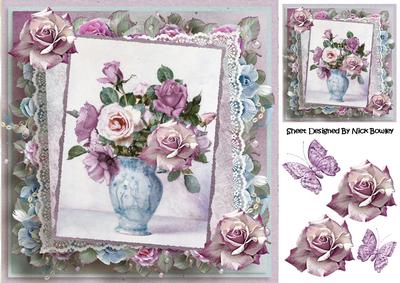 Pretty Lace with Shades of Roses in Blues/pinks in a Vase
