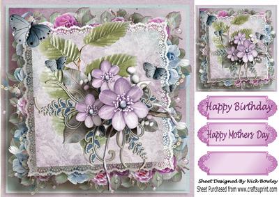 Pretty Shades of Pink/blue Flowers with Butterflies on Lace
