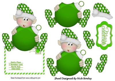 Little Green Elf Holding a Bauble Over the Edge