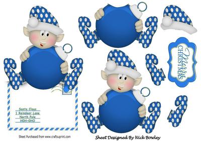 Little Blue Elf Holding a Bauble Over the Edge