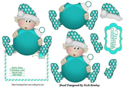 Little Turq Elf Holding a Bauble Over the Edge