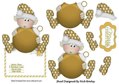 Little Gold Elf Holding a Bauble Over the Edge