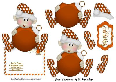 Little Orange Elf Holding a Bauble Over the Edge