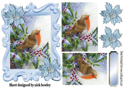 Lovely Robin in the Snow in Ornate Frame with Berries