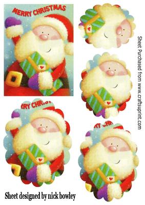 Jolly Santa Waving with Presents Scalloped Oval Pyramids