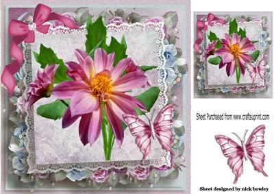 Pretty Pink Flowers Lace and Bow 8x8
