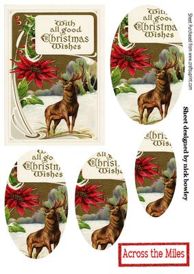 Stag with Poinsettias Oval Pyramids