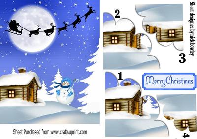 Santa Flying Over Cottage Snow Scene Scalloped Stackers