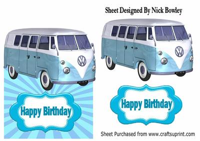 Blue Split Screen Campervan Over the Edge Card