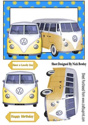 Flower Power Frame with Campervans in Yellow