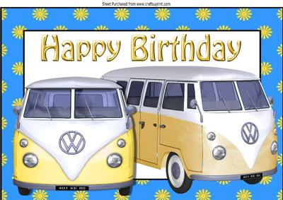 Flower Power Frame with Campervans in Yellow A4