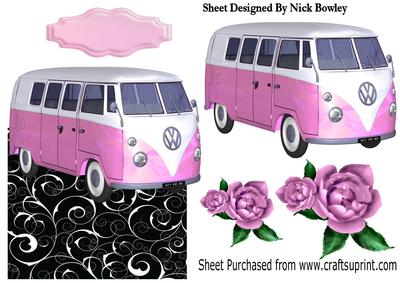 Lovely Splitscreen Pink Campervan with Roses Edge Card