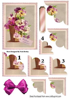 Pretty Basket of Pansies Corner Scallop with Bow