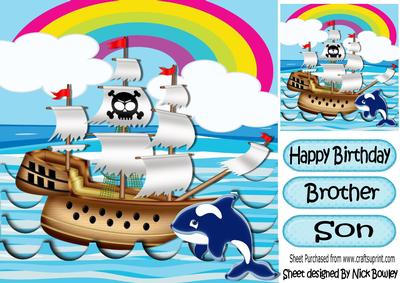 Pirate Ship in the Ocean with Dolphin 8x8