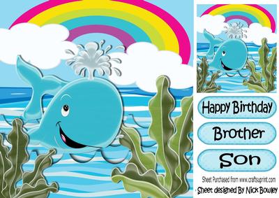 Happy Blue Whale with Rainbow 8x8