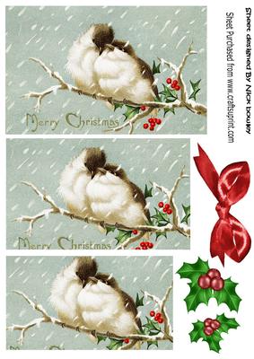 Love Birds on a Branch with Berries in Snow Pyramids