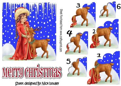 Girl in the Snow with Little Deer Scalloped Side Stackers
