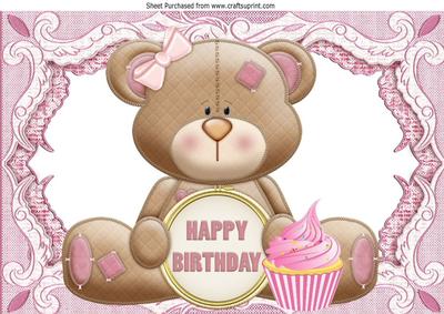 Little Birthday Bear with Cupcake A4