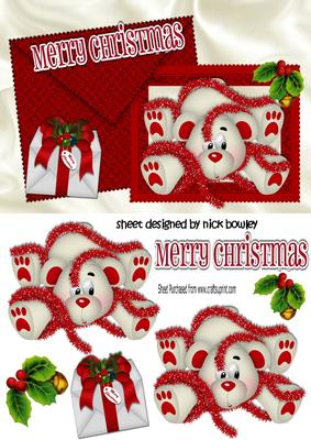 Teddy Tangled in Tinsel, on Card and Envelope